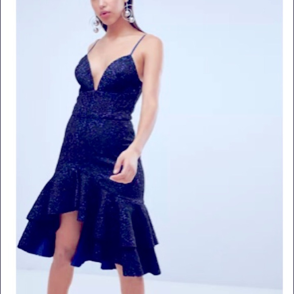Frill hem lace detail midi dress